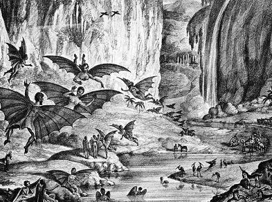 Great Moon Hoax lithograph of “ruby amphitheater” for The Sun